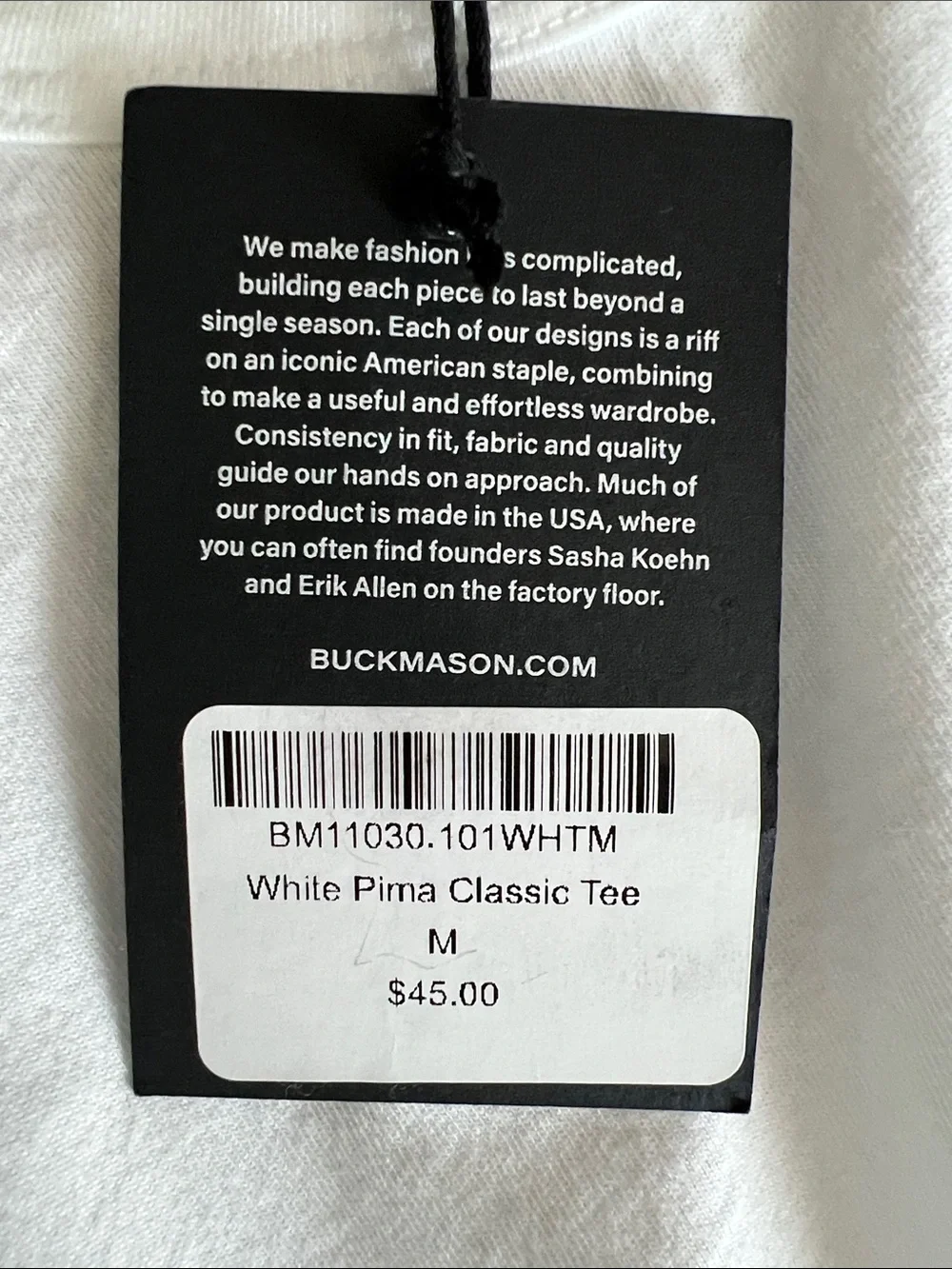 New Buck Mason White Pima Classic Tee Size M - Picture 3 of 8